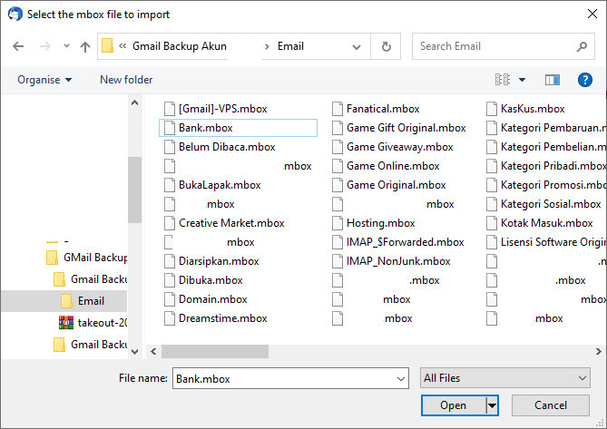Memilih Folder Import Mbox File Di Thunderbird
