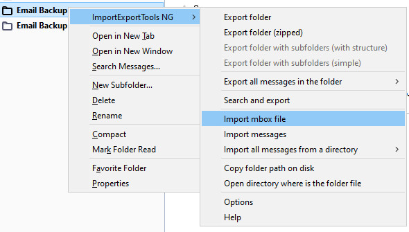 Menu Impor File Mbox ImportExportTools NG