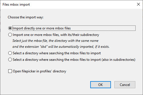 Menu Import Directly One Or More Mbox Files