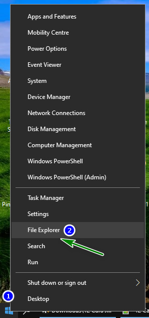 Membuka File Explorer Menggunakan Shortcut Menu WinX